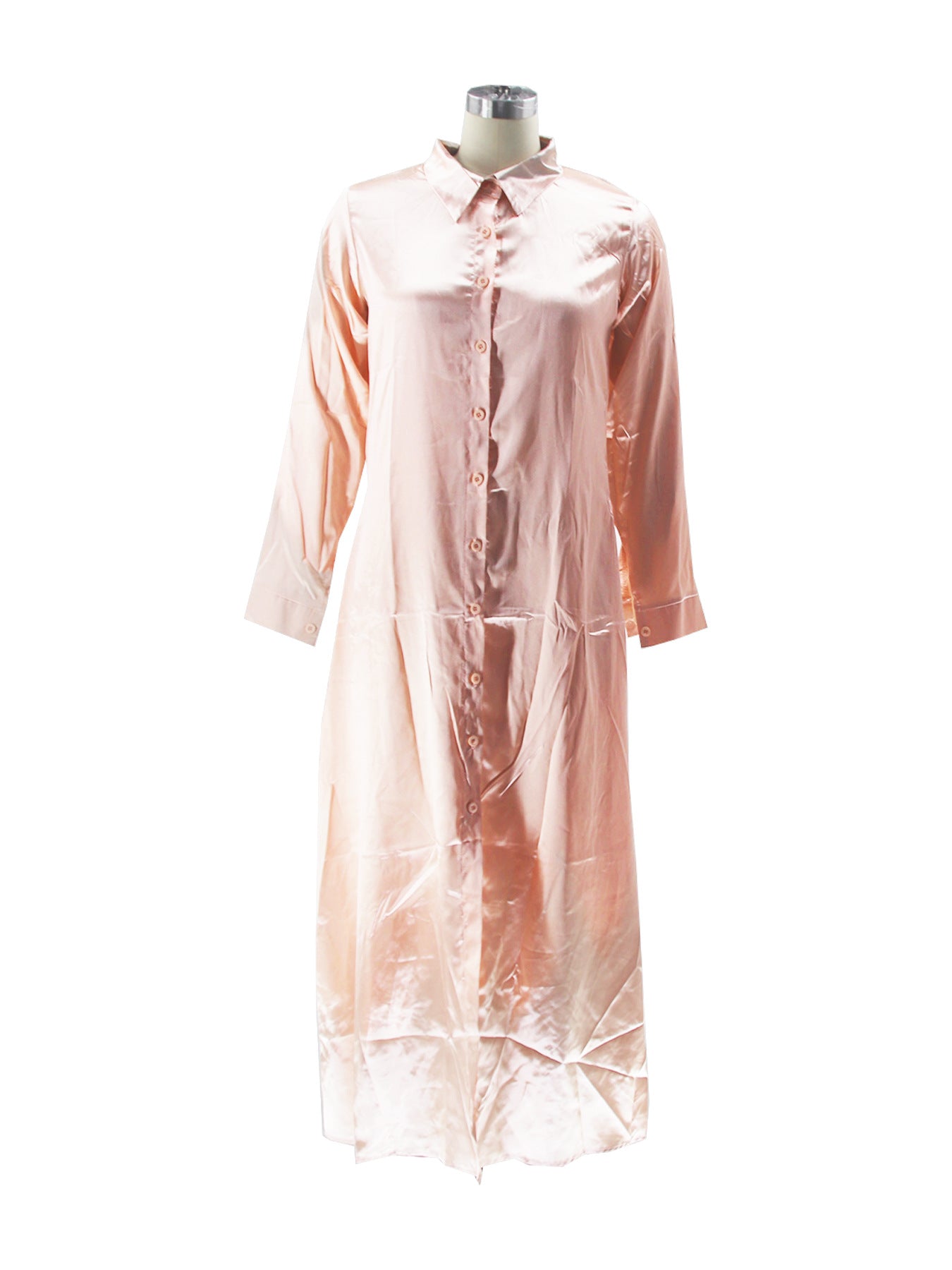 Women Shiny Satin Loose Casual Shirt Dress 10