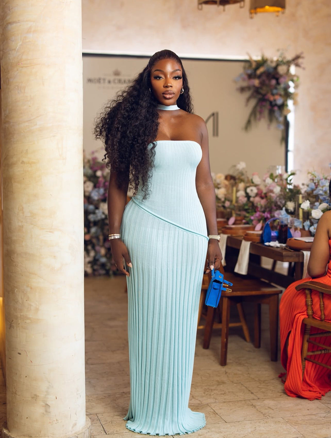 Women spring Summer Strapless twist flower split dress 4