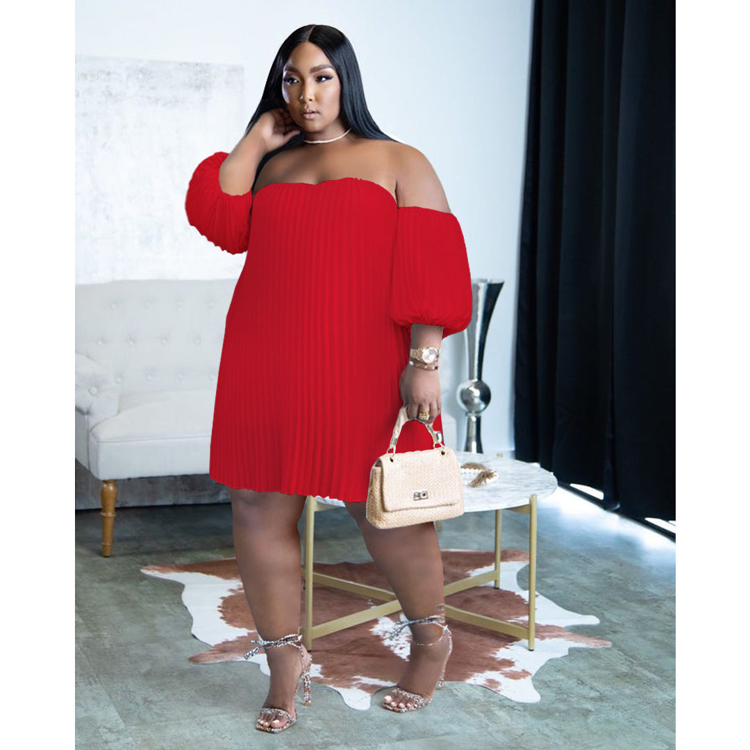 Fashion Plus Size Women's Chiffon Pufff Sleeve Drape Pleated off shoulder loose Dress 5