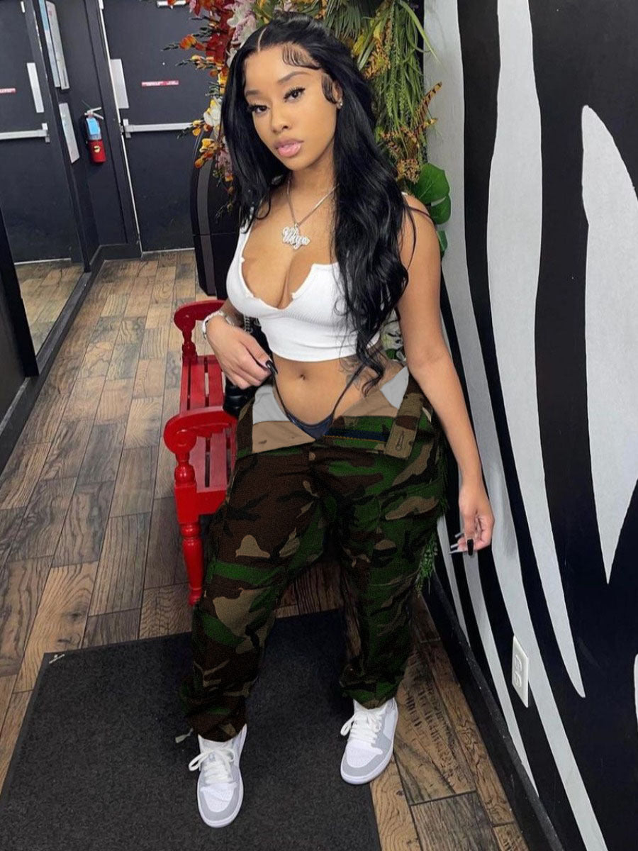 Casual Denim Pants High Waist Micro Stretch Plus Size Camouflage Pants 4