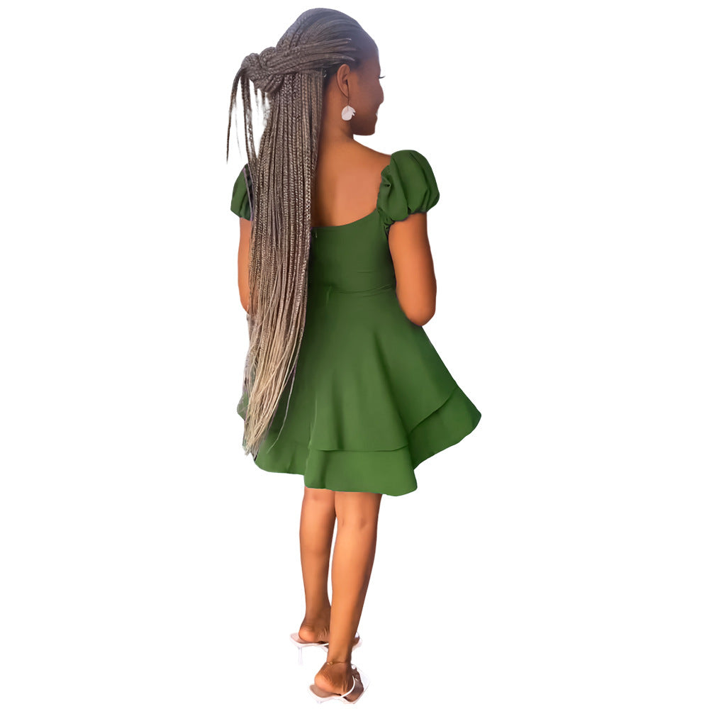 Square Neck Chic Ladiessummer High Waist Women's Mini Dress 8