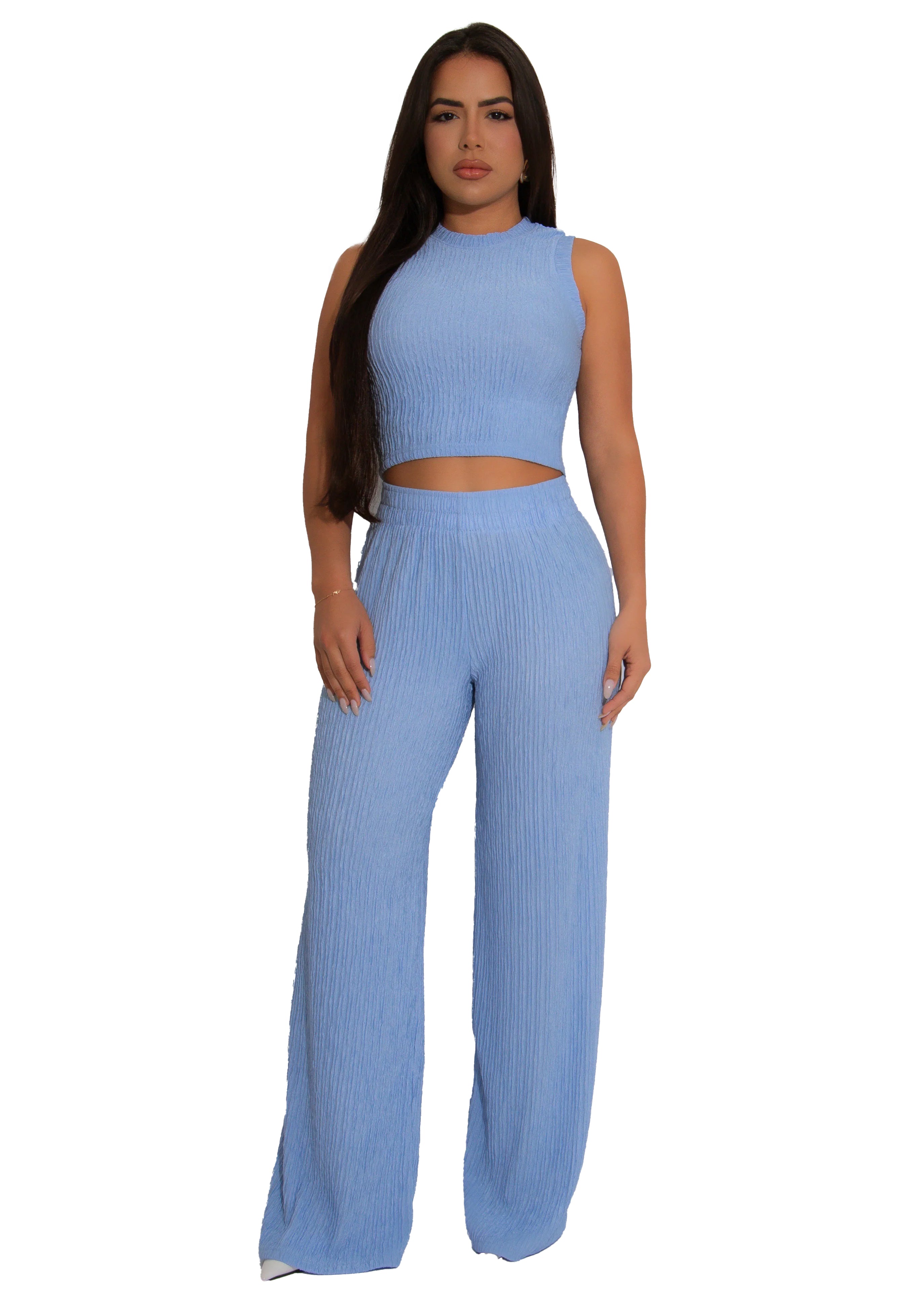 Fashion Solid Color Sleeveless Wide Leg Two Piece Pants Set 3