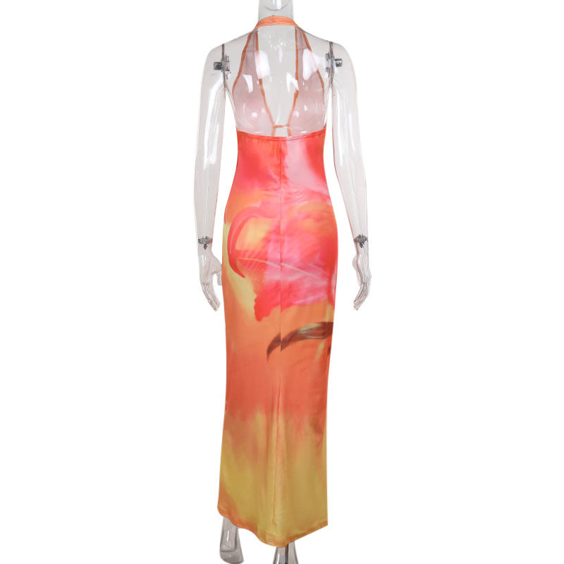 Autumn Fashion Floral Cut-out Halter Bodycon Long Dress 8