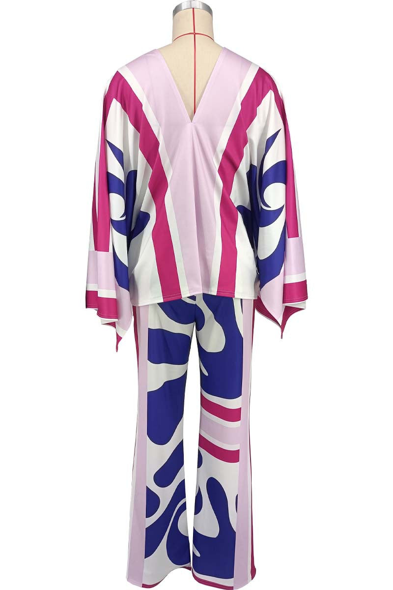 Plus Size Fashion v-Neck Wide Split Long Sleeve Top Bell Bottom Pants Set 10