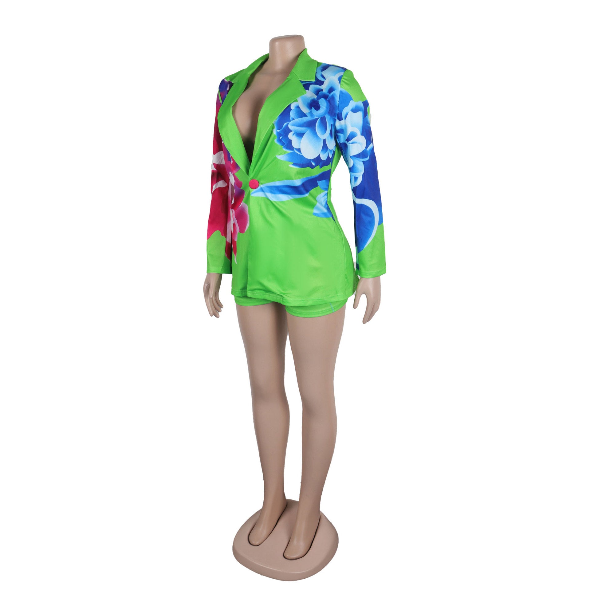 Sexy Plus size suit printed blazer shorts set 15