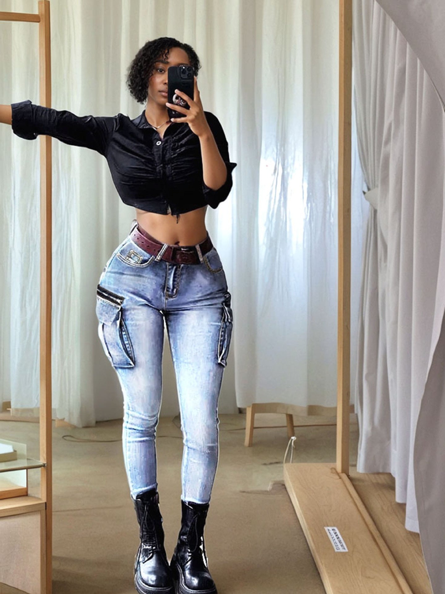 Women's Sexy Slim Fit Casual Cargo Denim Pants 5
