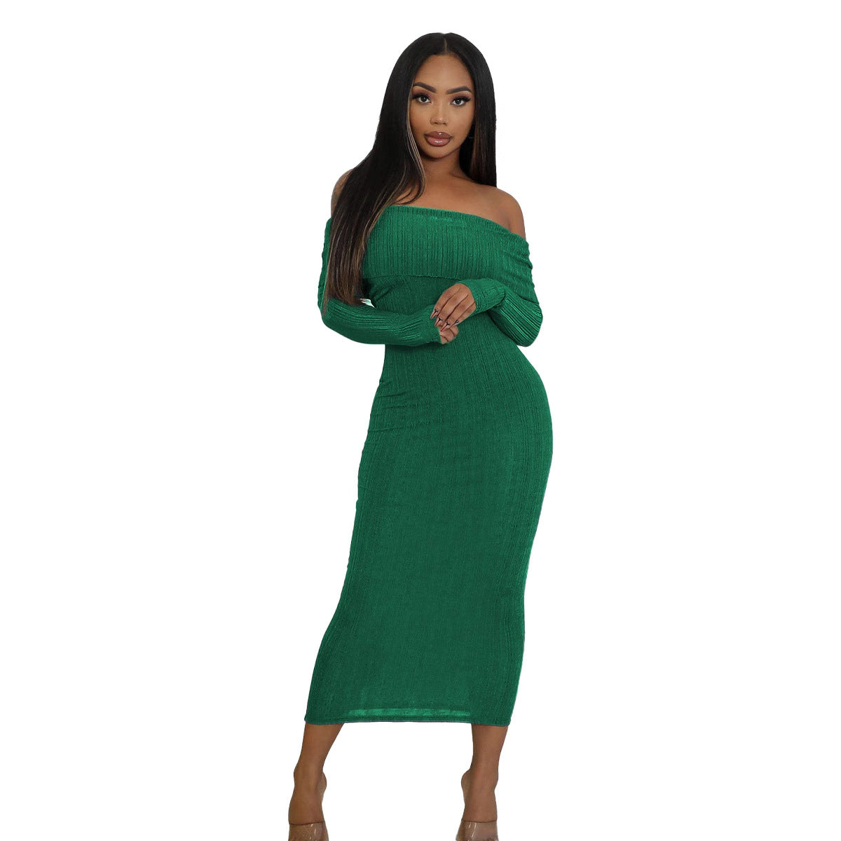 Women Off Shoulder Long Sleeve Elegant Formal Party Dress 9