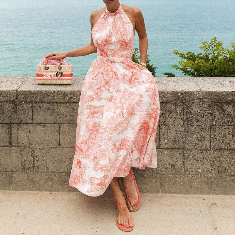 Women's Summer Ladies Fashion Sexy Low Back Printed Midi Dress 3