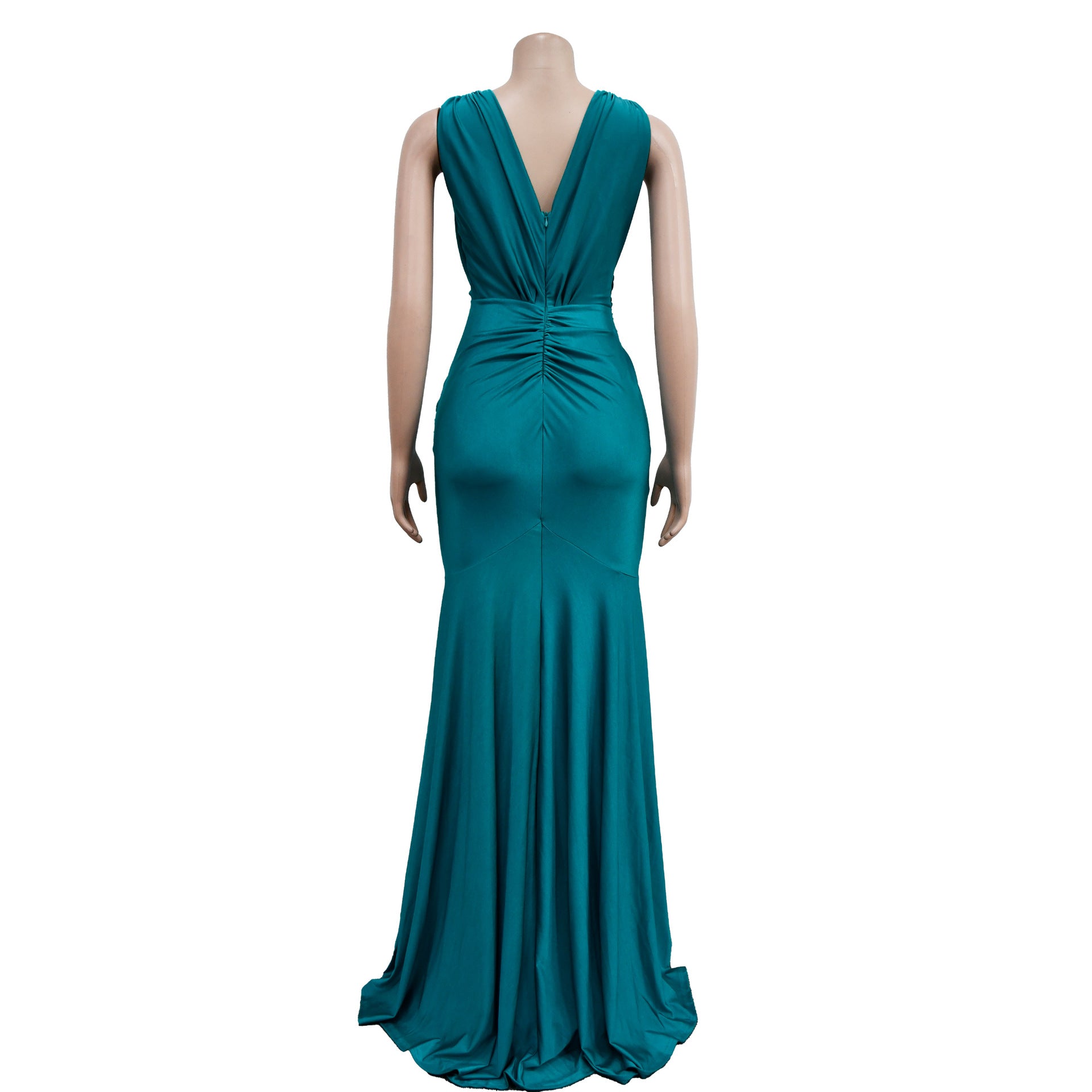 Women Solid V-Neck Sleeveless Pleated Maxi Dress 48