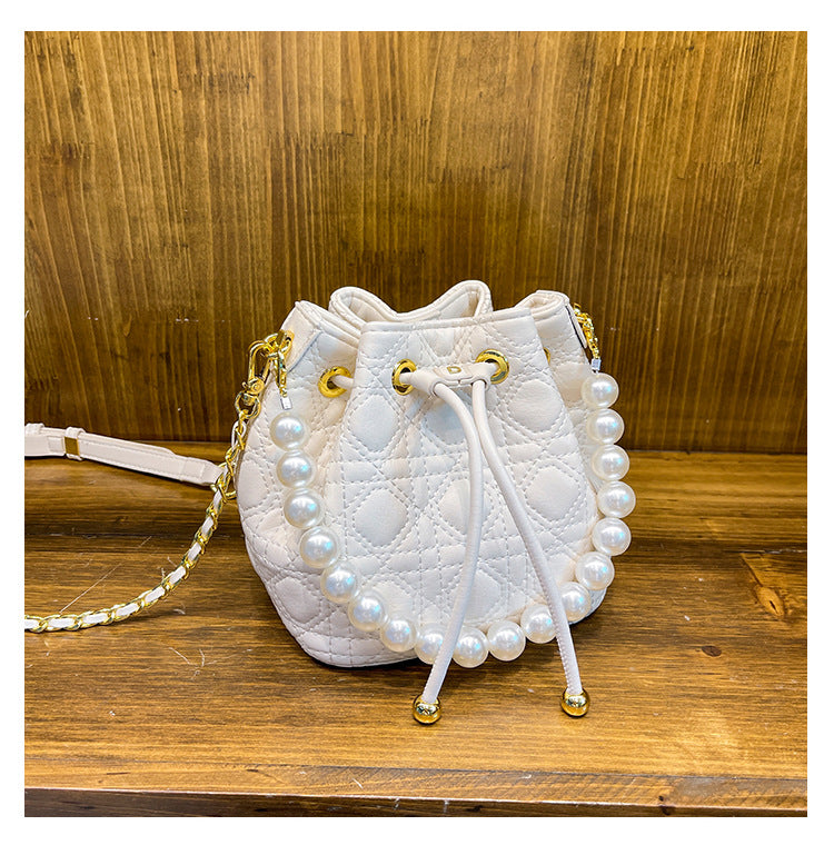 Women Lingge Bag Fashion Pearl Bucket Bag Shoulder Messenger Bag 6