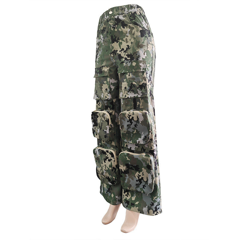 Summer Camouflage Print High-Waist Loose Cargo Pants 6