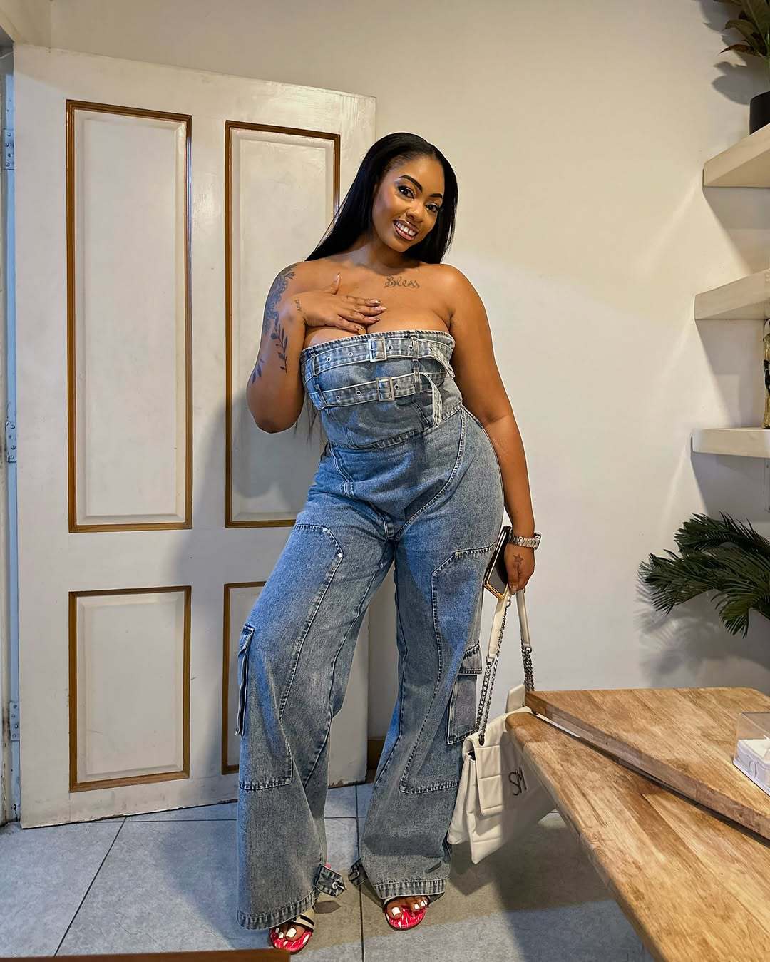 Spring/Summer Women’s Streetwear Strapless High-Waist Denim Jumpsuit 3