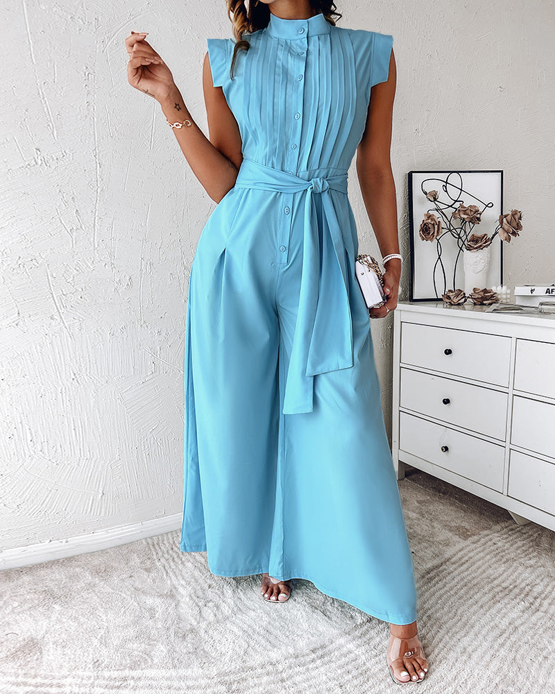 Career Women's Blue Loose Jumpsuit With Belt 5