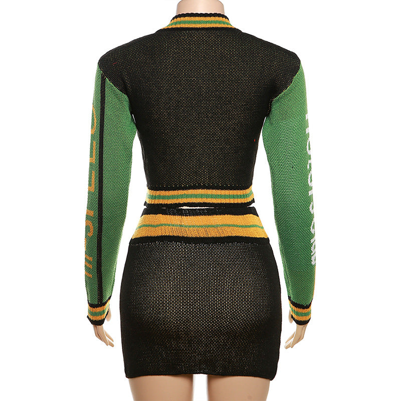 Women Letter Knitting Ribbed Top and Skirt two-piece set 29