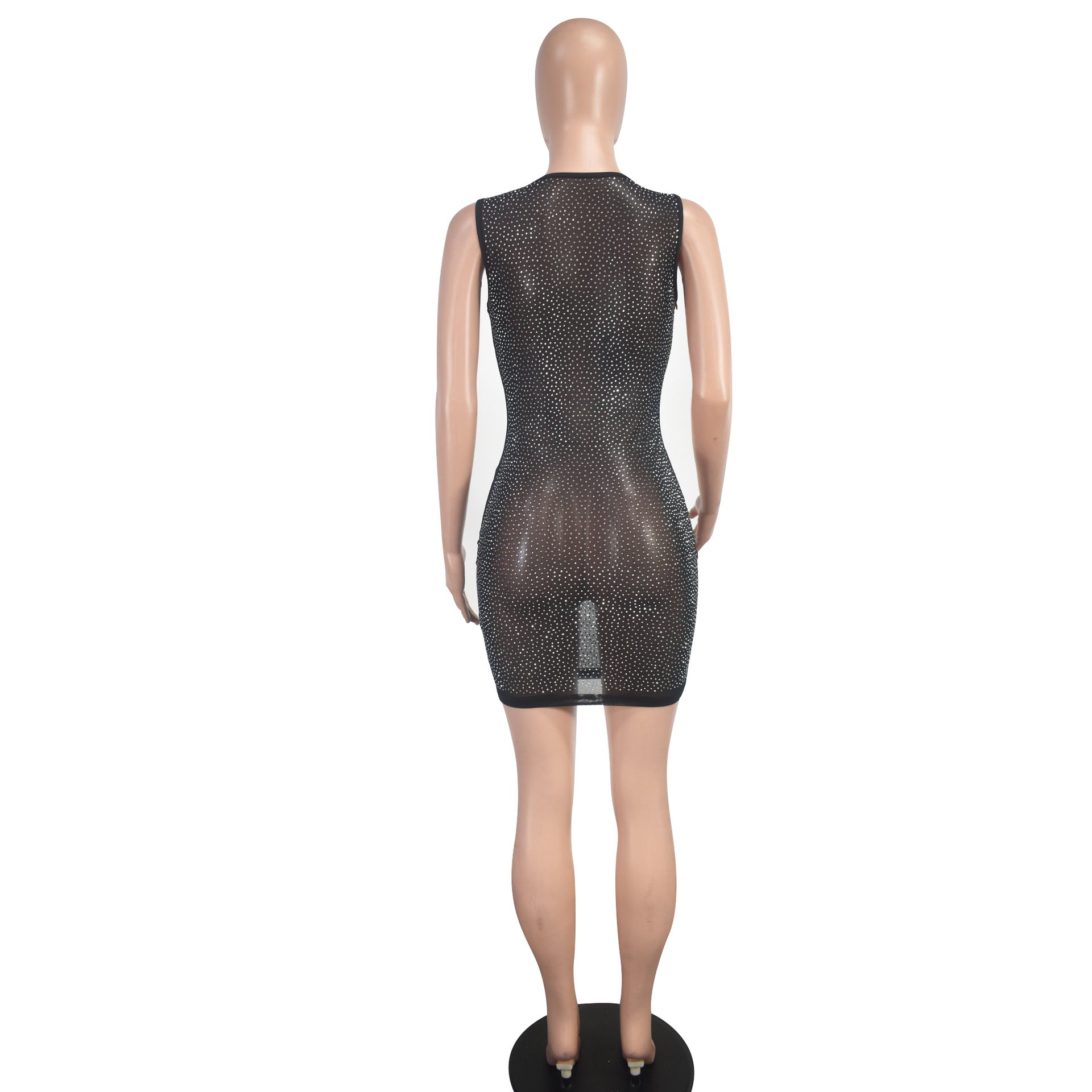 Fashionable Sexy Slim Beaded See-Through Mesh Women's Nightclub Bodycon Dress 7