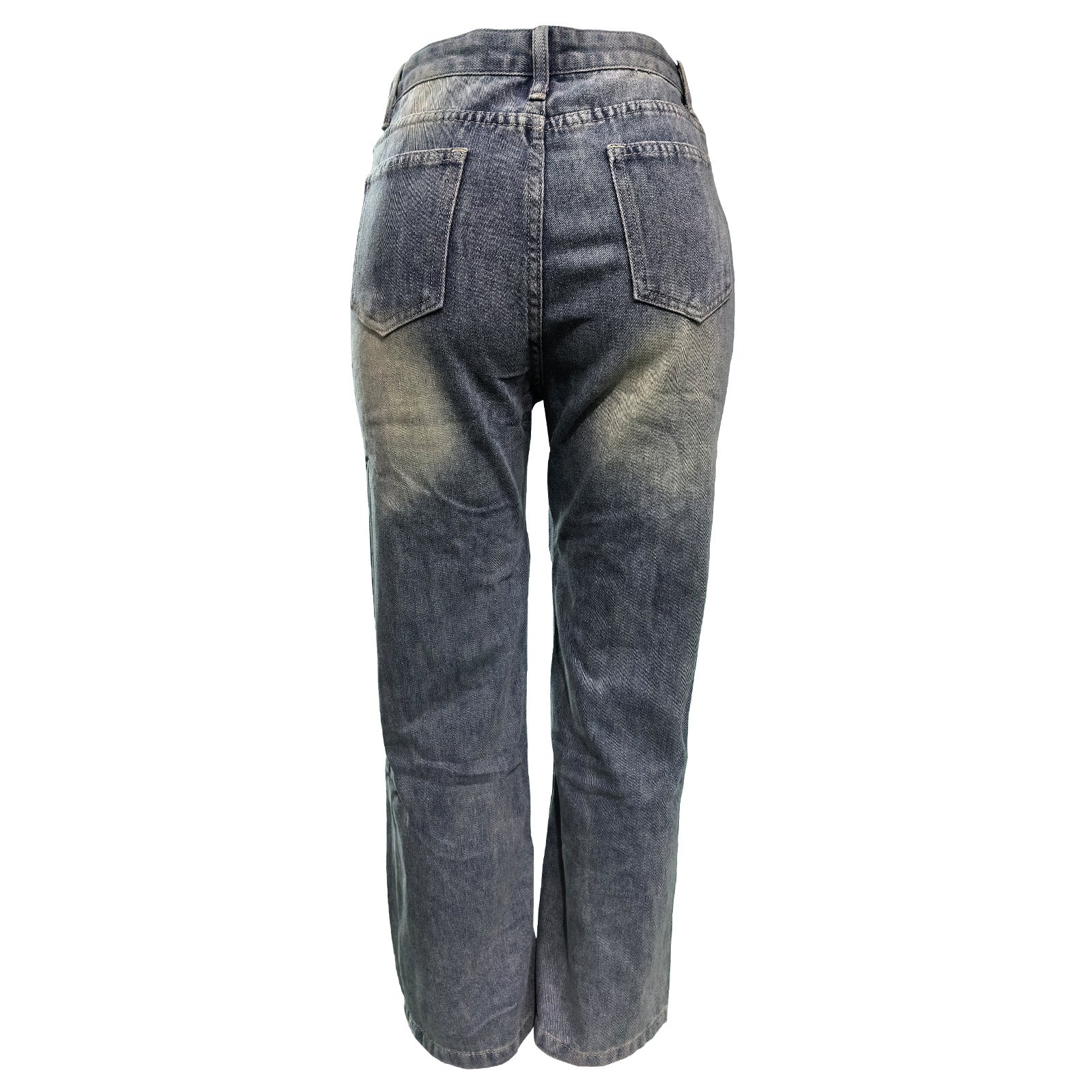 Ripped Two-Button Wide-Leg Straight Denim Pants 7
