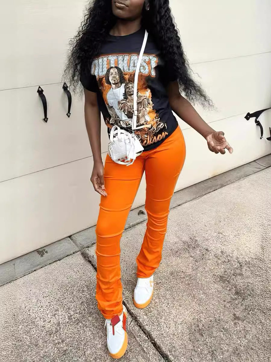 Women's Printed Short Sleeve Round Neck Two Piece Pants Set 3