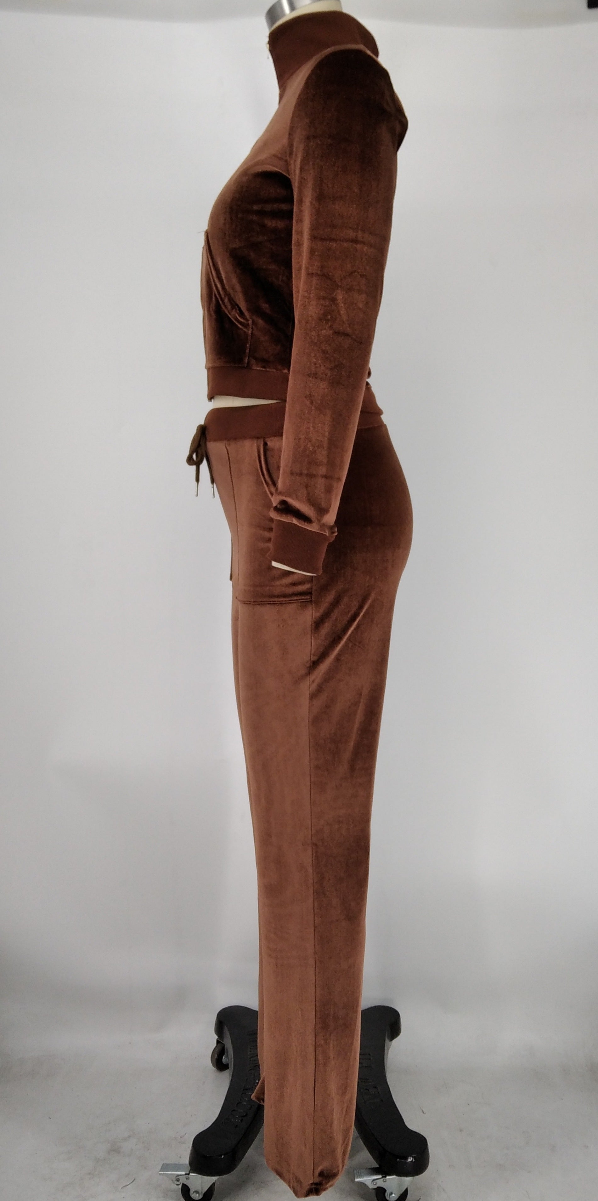 Women's Autumn Winter Velvet Zipper Pocket Two Piece Tracksuit 15