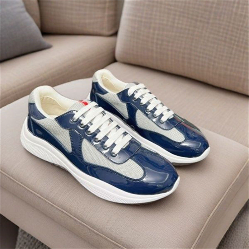 PUatent Leather Fashion Casual Sneakers Breathable White Classic Men's Shoes 40
