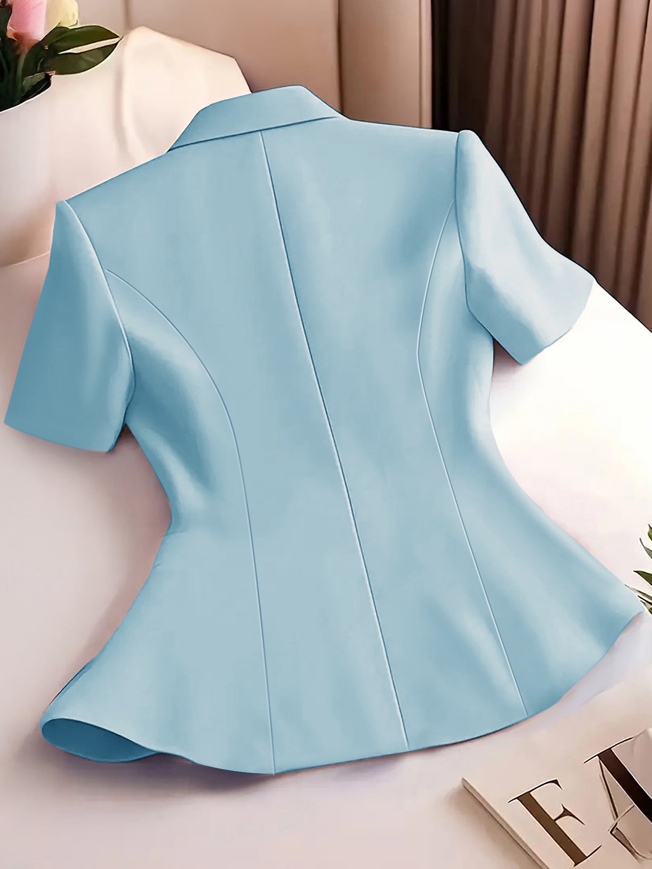 Women Solid Single-breasted Multi-button Turndown Collar Elegant Blazer 8