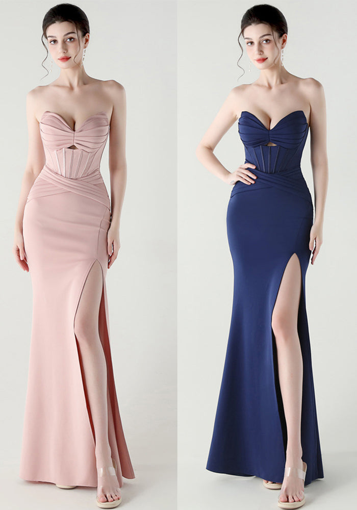 Women herringbone Strapless sweetheart neck hollow Lace-Up Formal Party evening dress