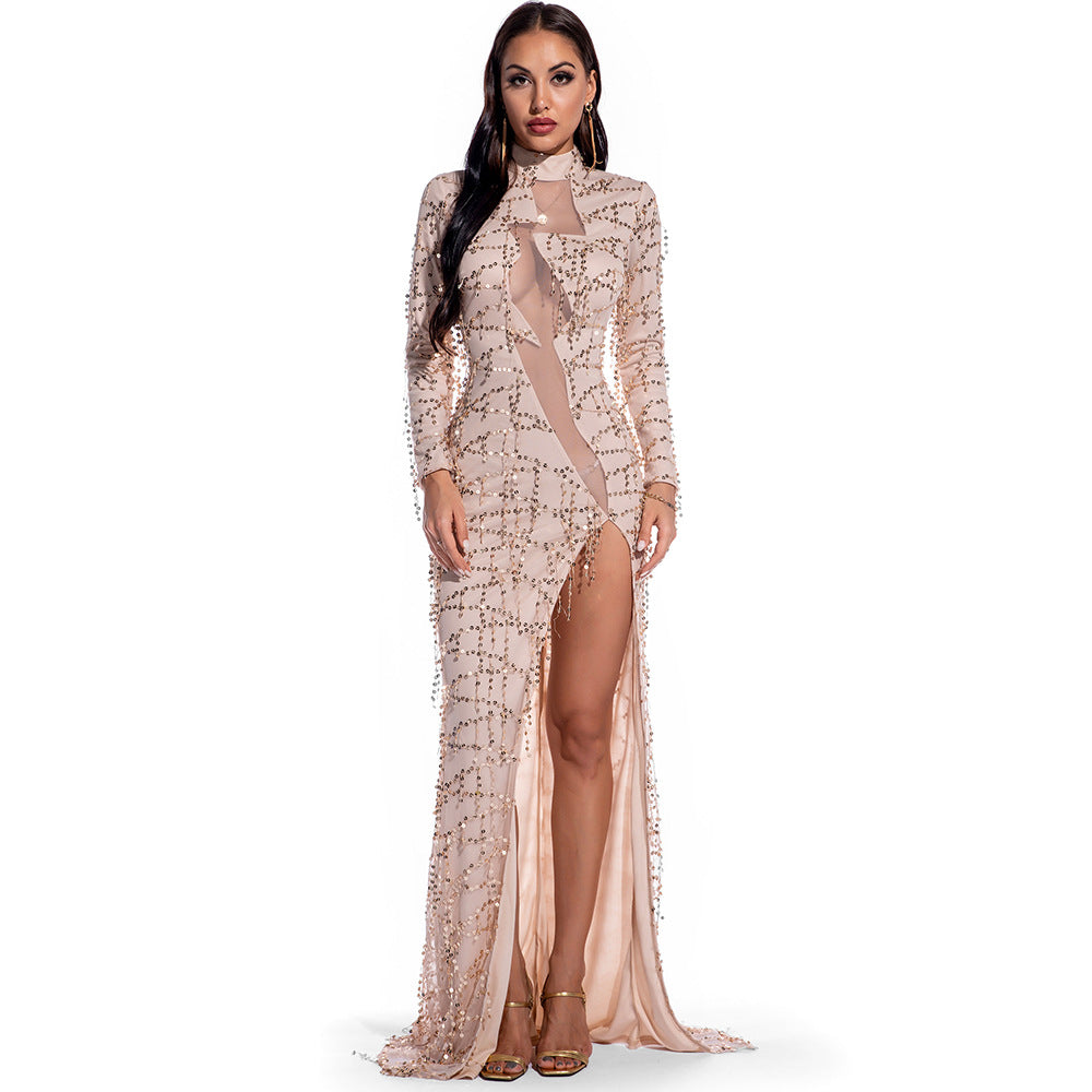 Sexy Long Sleeve See-Through Sequin Women's Evening Dress 3