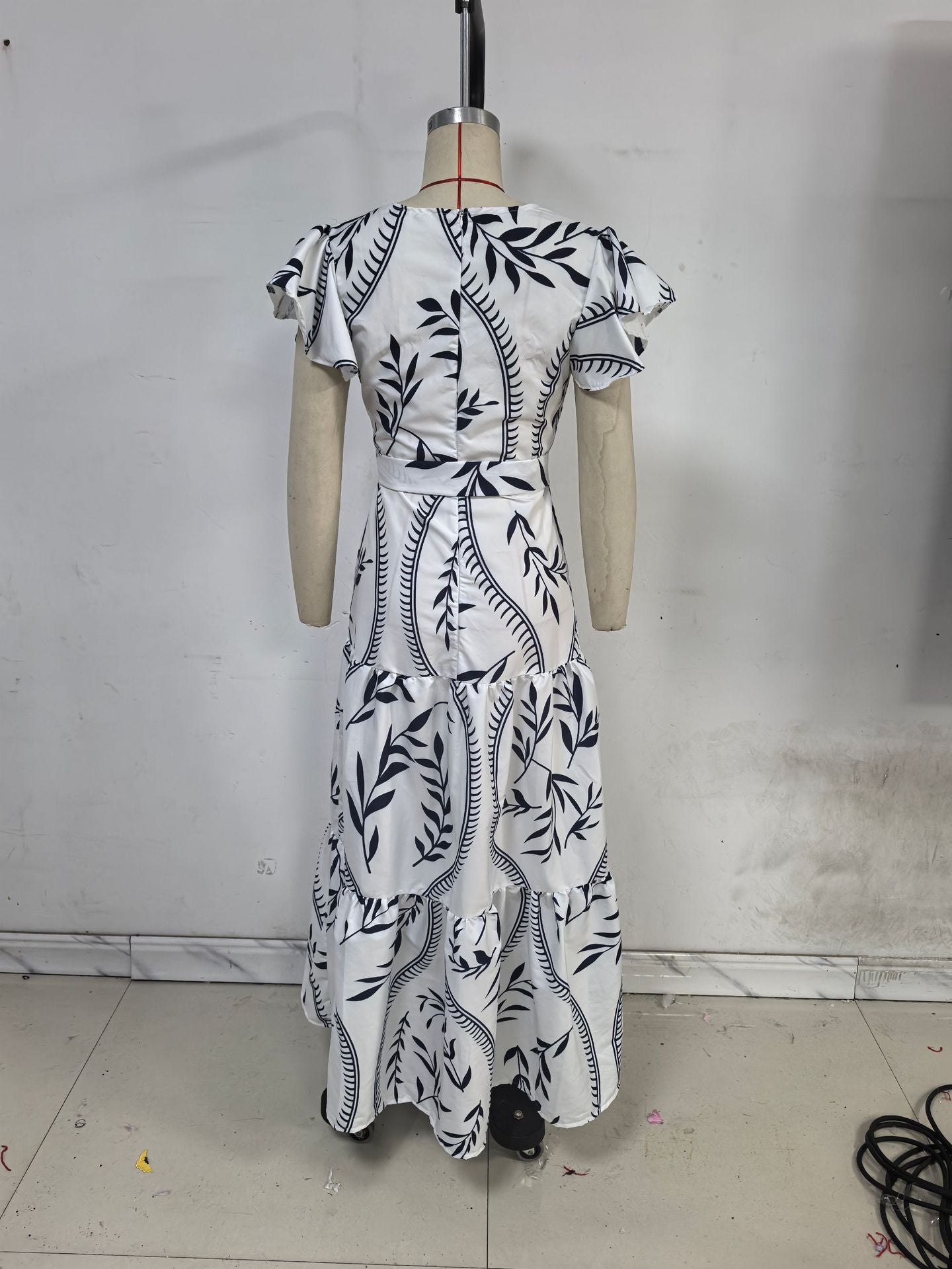 Women Spring/Summer Printed Ruffle V-Neck Sexy Maxi Dress 11
