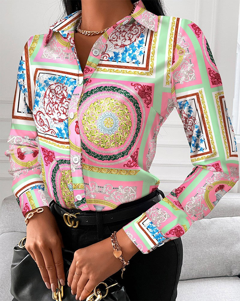 Women long-sleeved elegant printed shirt 17