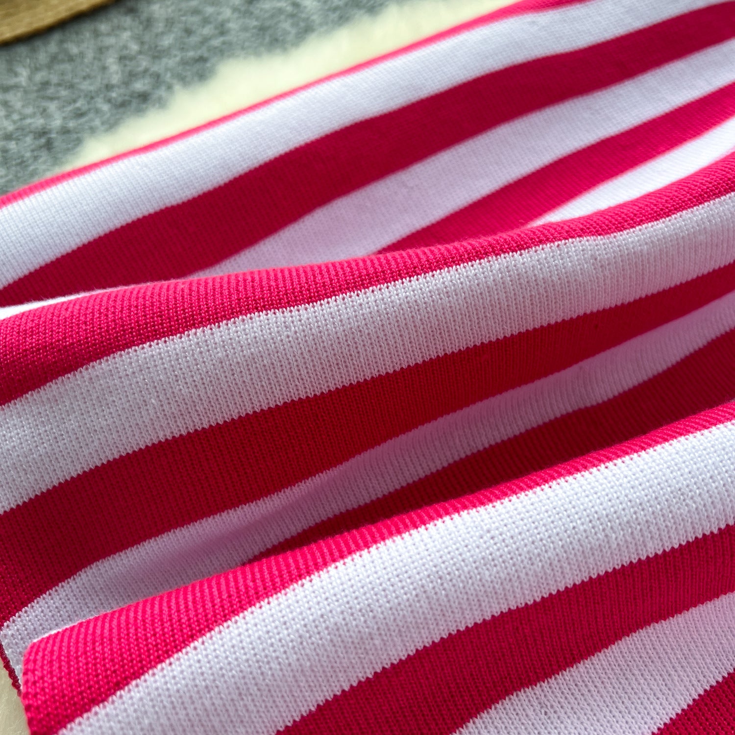 Contrast Turndown Collar Short-Sleeved Striped Women's Slim Waist Knitting Dress 16