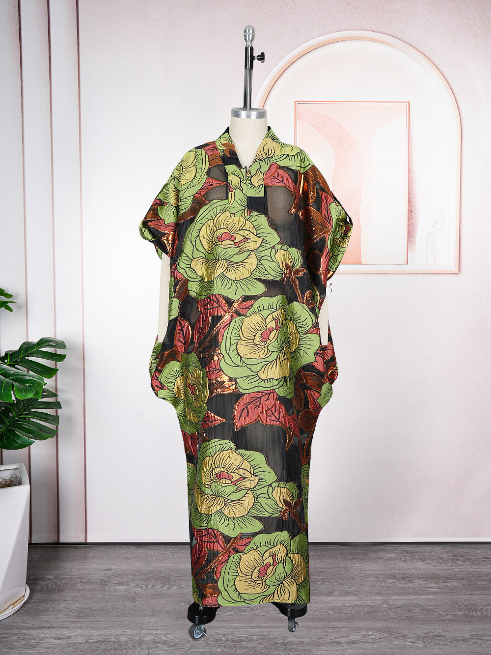 Plus Size Women African Ethnic Printed Robe and Headband Dress 8