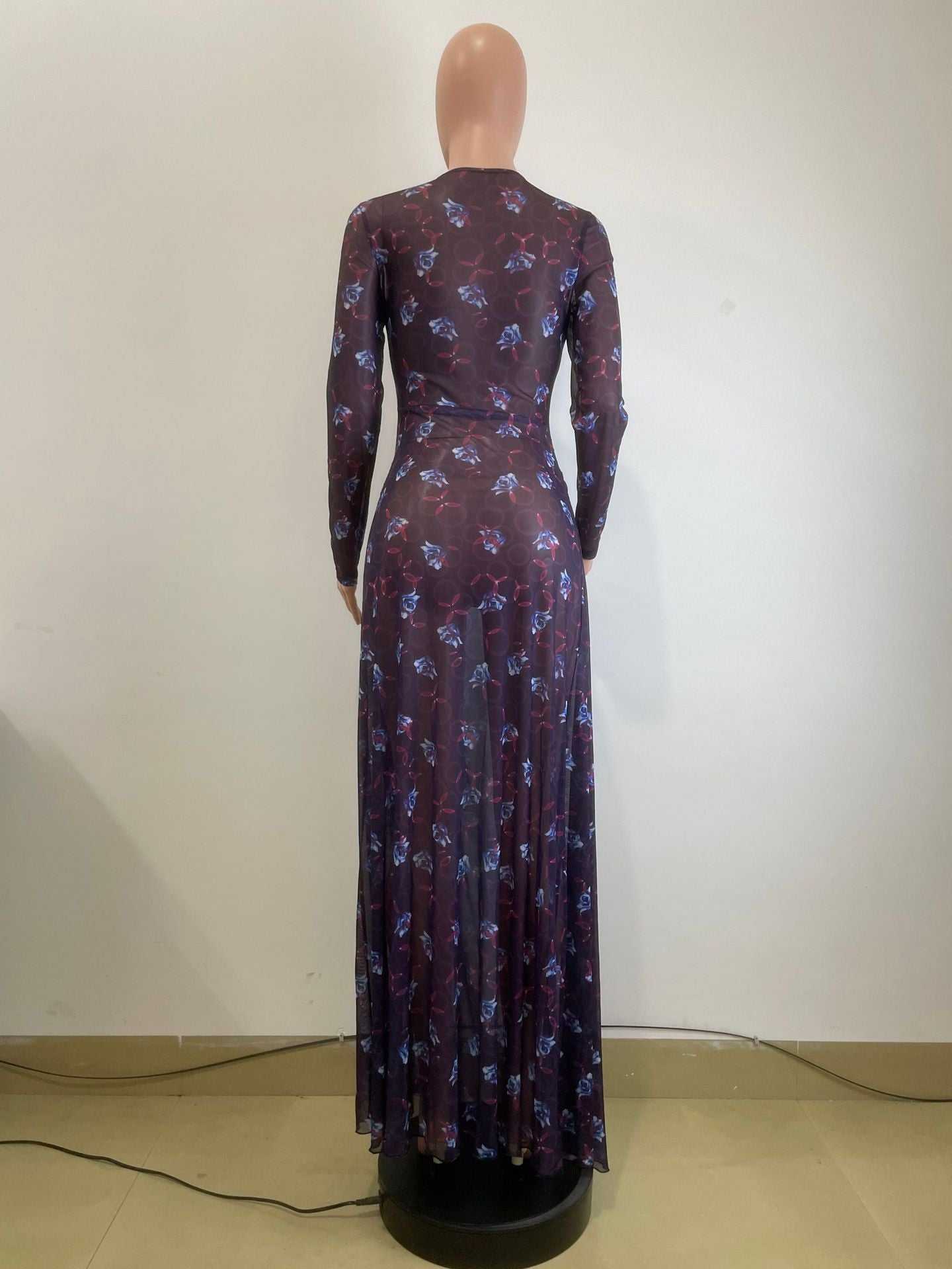 Women Fall/Winter Mesh Slit Long-Sleeved Dress 6