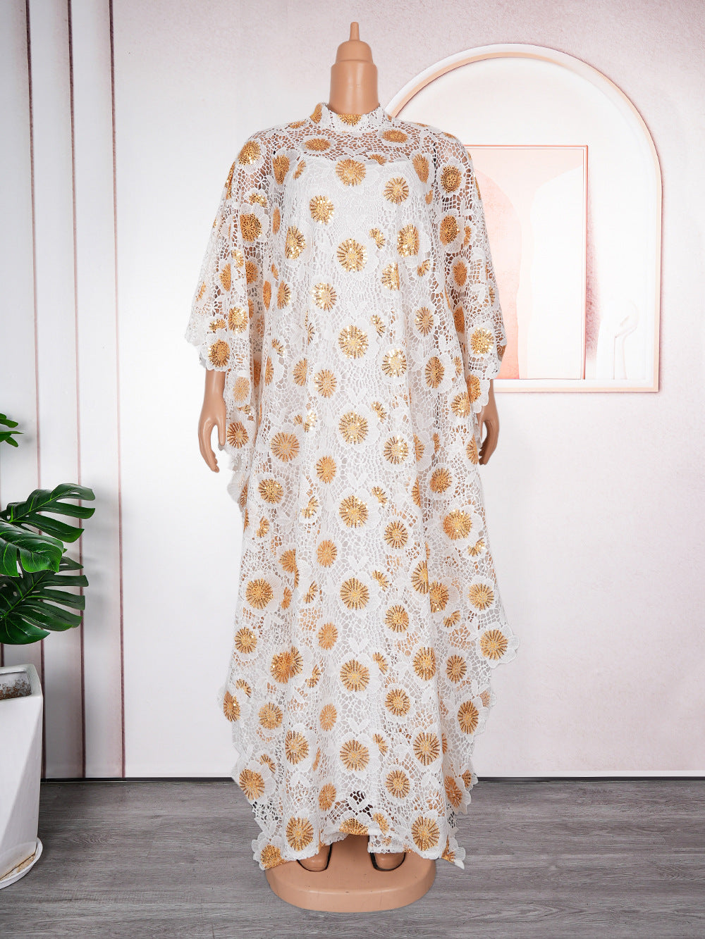 African Women's Clothing Plus Size Embroidered Lace Robe Dress 10