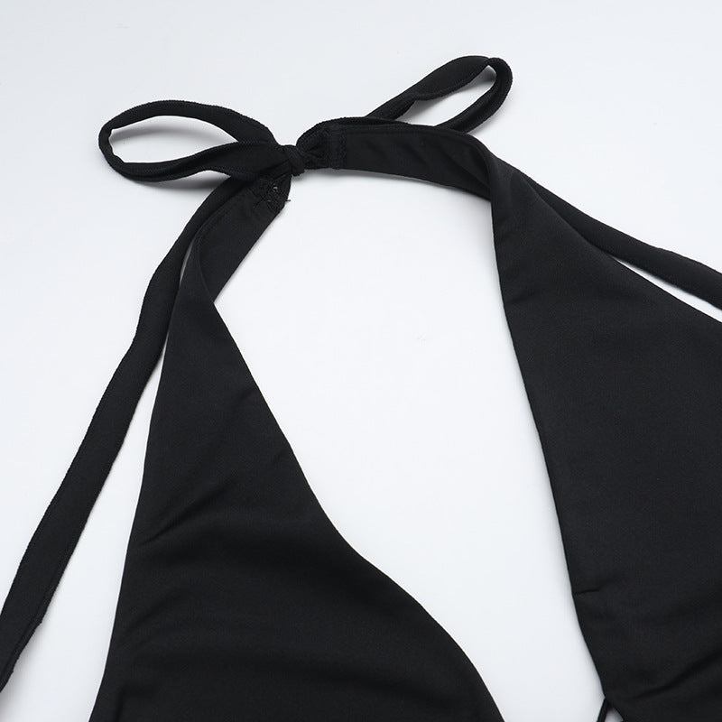 Women Autumn Sexy Hollow V-Neck Halter Neck Backless Bodycon Dress 9