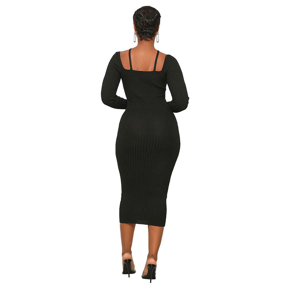 Autumn And Winter Long-Sleeved Chic Slim Sexy Halter Neck Knitting Bodycon Women's Dress 8