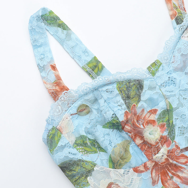 Women's Holidays Sleeveless Lace Trimmed Print Dress 12