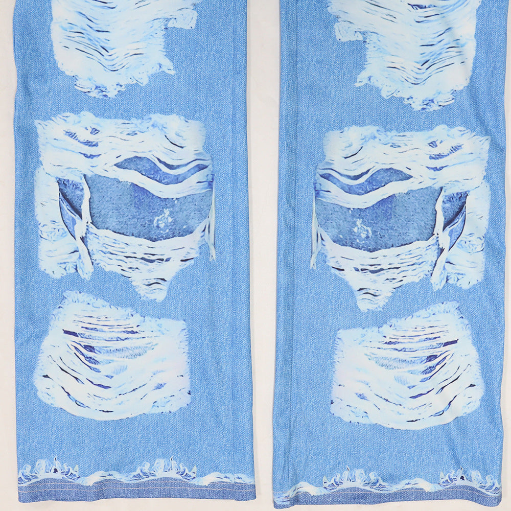 Sexy Fashion Print Strap Top Slim Flared Trousers Two-Piece Set 17