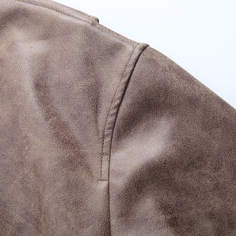 Women American Retro Loose PU-Leather Flight Jacket 19