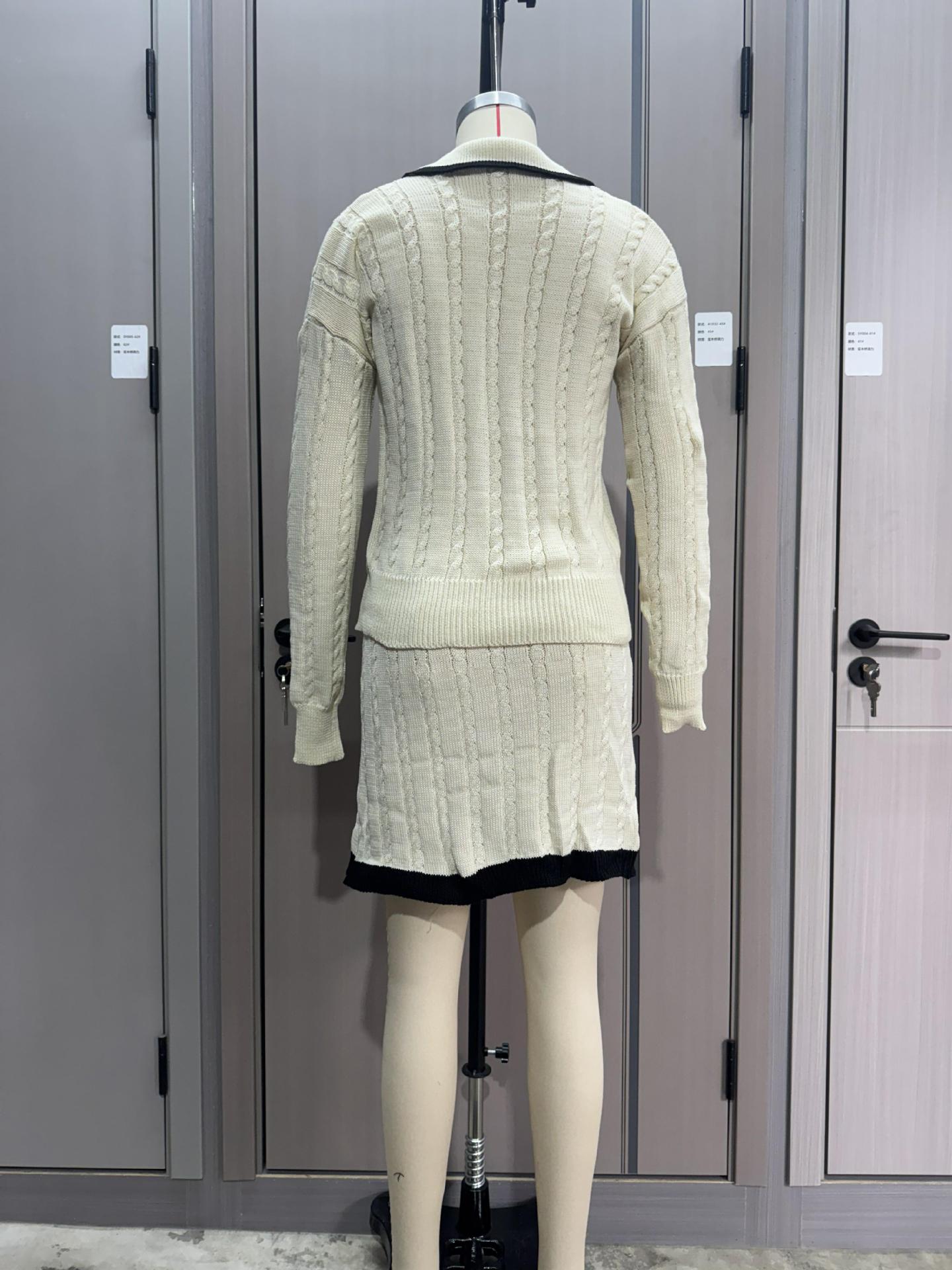 Women Knitting Long Sleeve Top and Skirt Two Piece Set 32