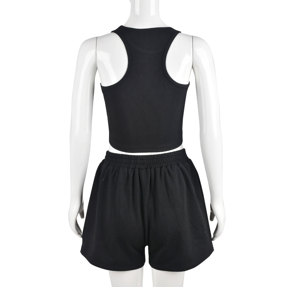 Nightclub Street Style Embroidered Cross Crop Tank Top Shorts Women's Outfit 7