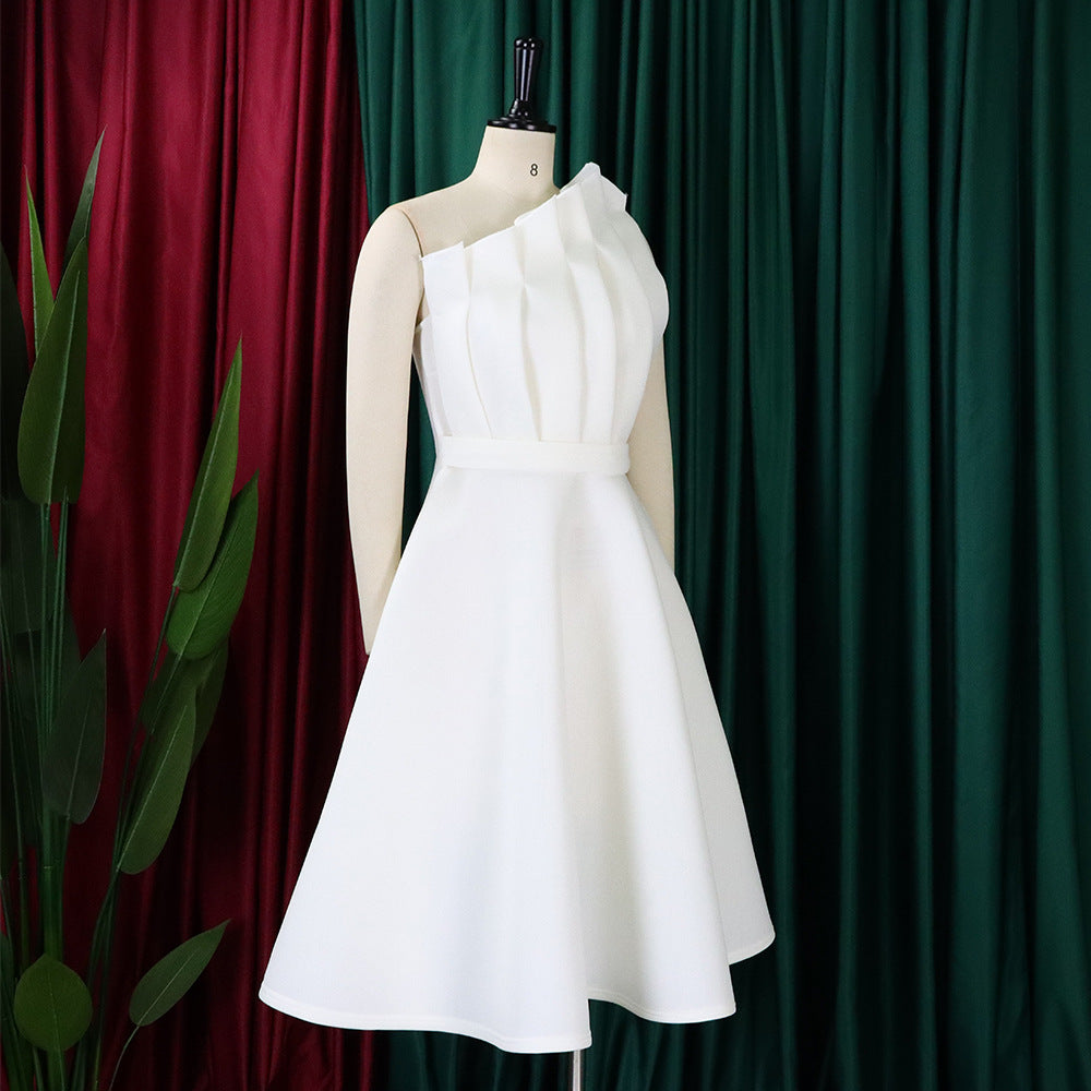 Plus Size Women Solid Sexy Pleated Formal Party Dress 32