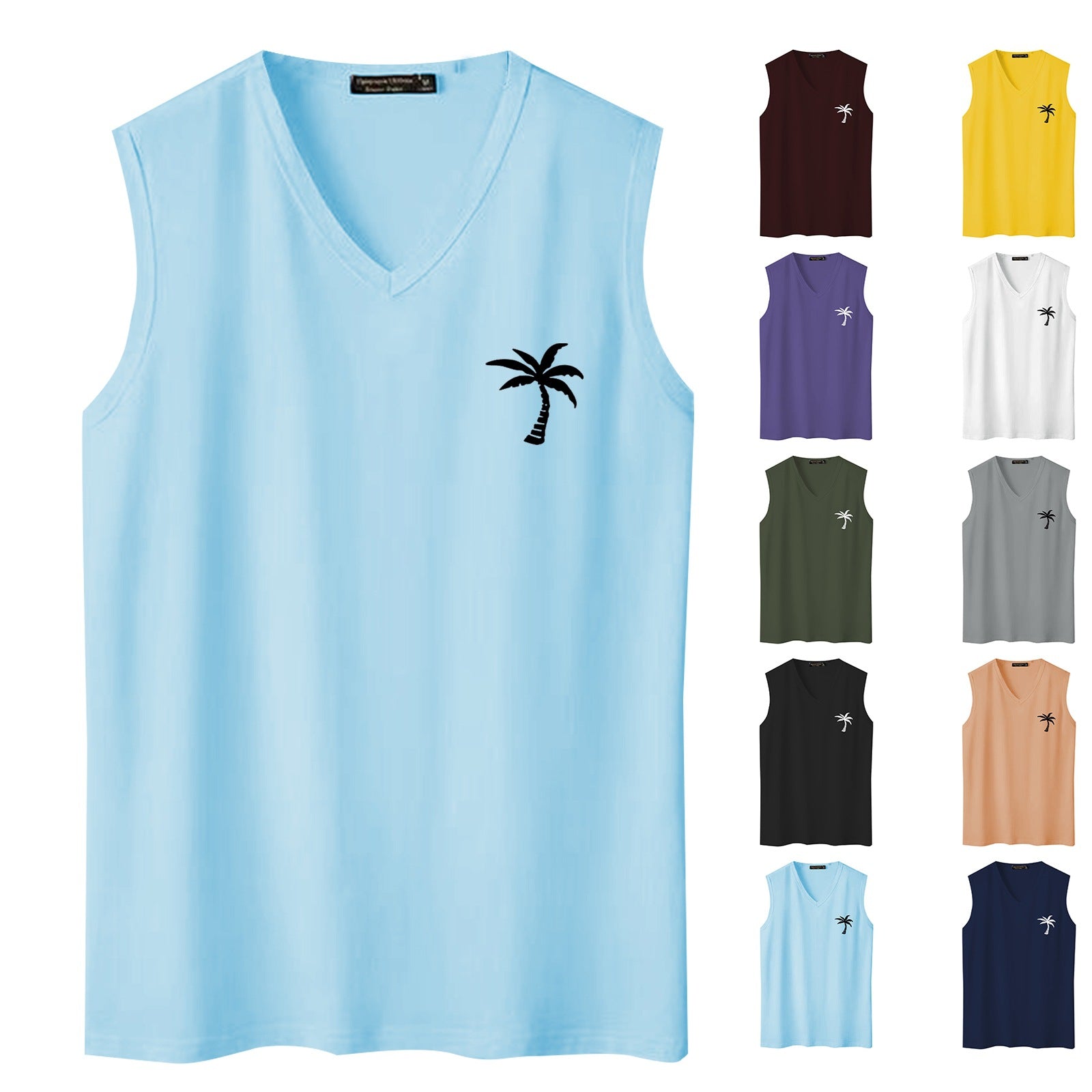 Men's Sporty Casual Coconut Tree Print Tank Top 25