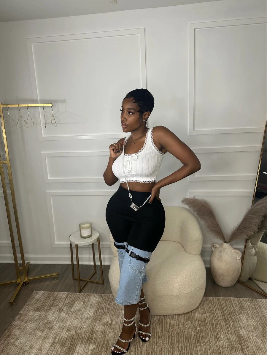 Women Color Block Stretch Denim Bell Bottom Cropped Pants 4