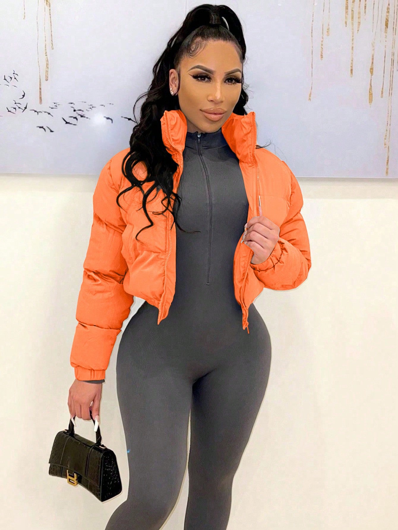 Fall and Winter Women Padding Crop Jacket 9