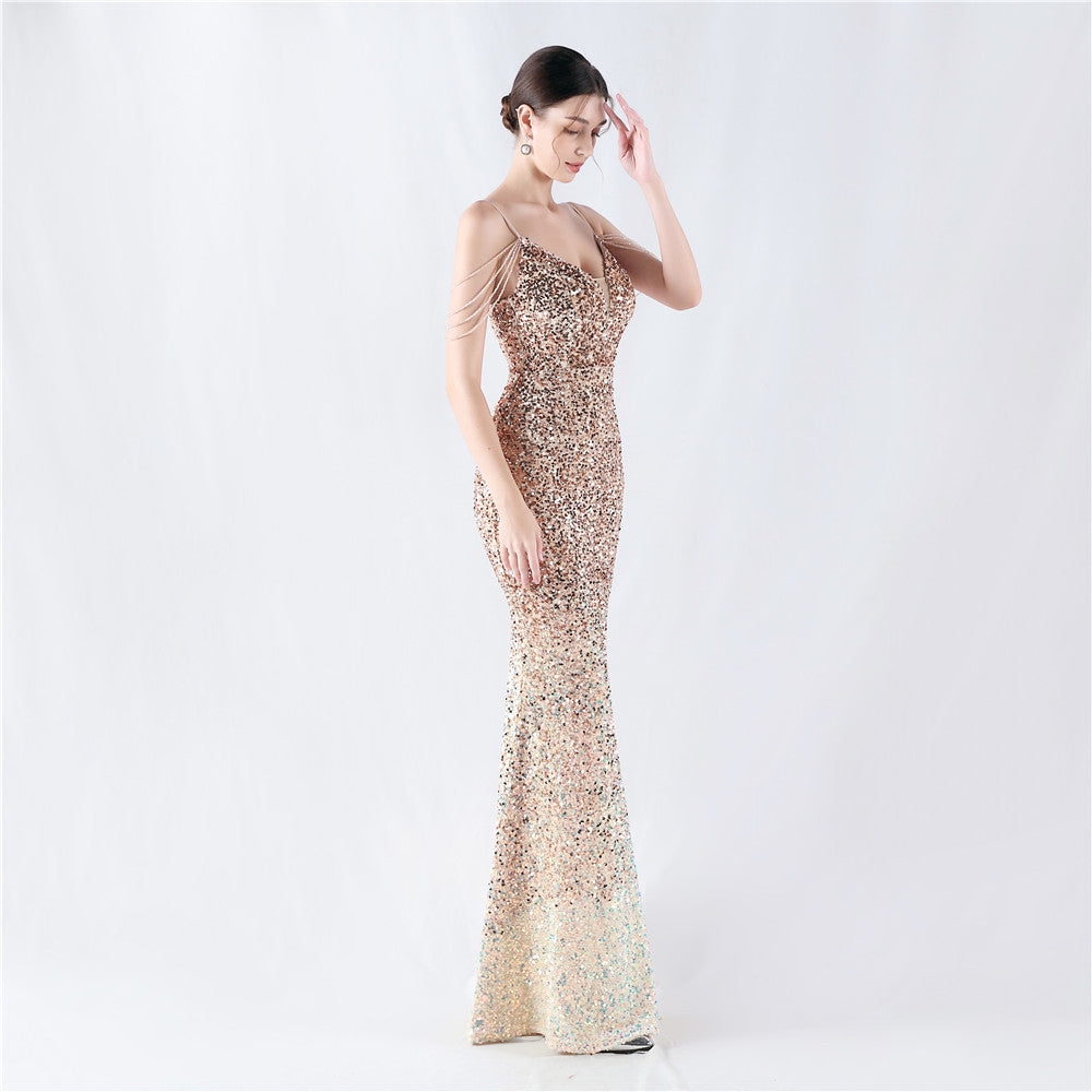 Gradient Sequins Sexy Strap Evening Dress 11