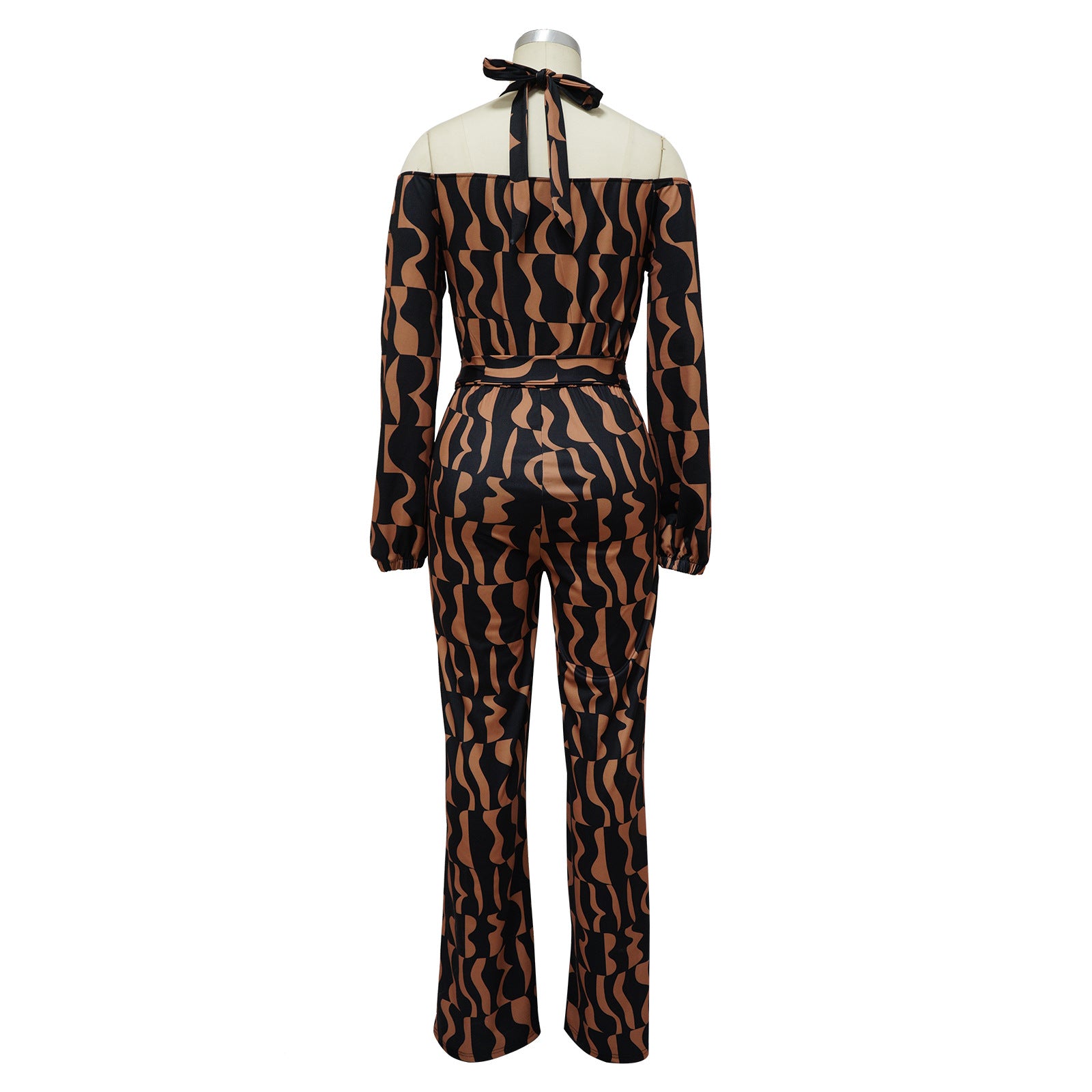 Women Printed Long Sleeve Halter Neck Jumpsuit 9