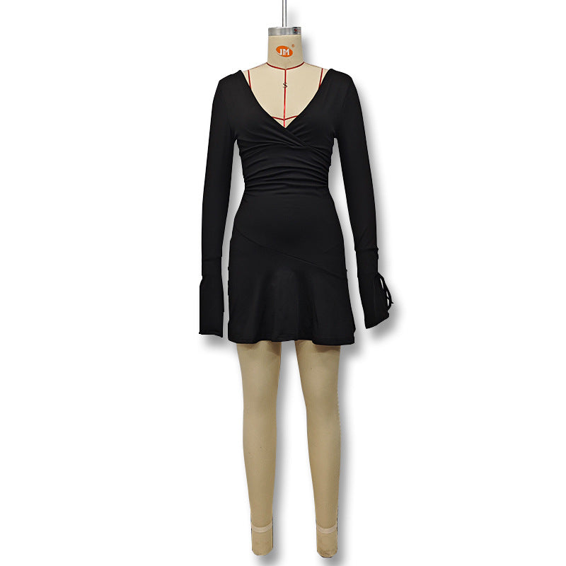 Women autumn deep v long sleeve sexy lace Backless Bodycon dress 17