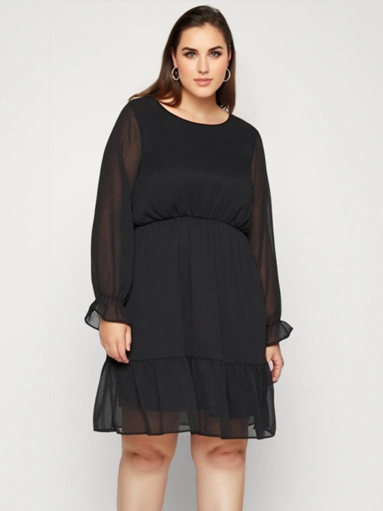 Autumn Plus Size Women's Long Sleeve Chiffon Dress 3