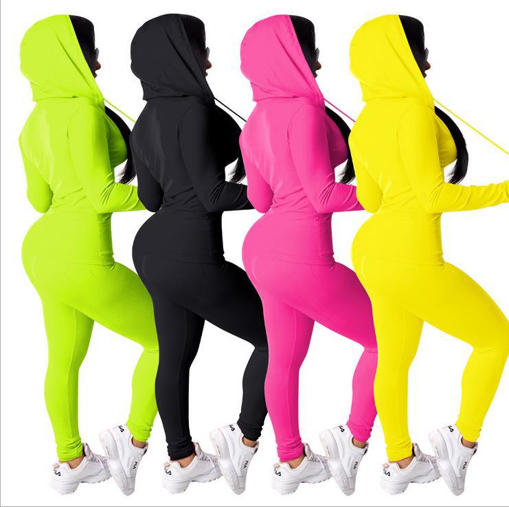Spring Sexy Casual Solid Color Hooded Two Piece Tracksuit