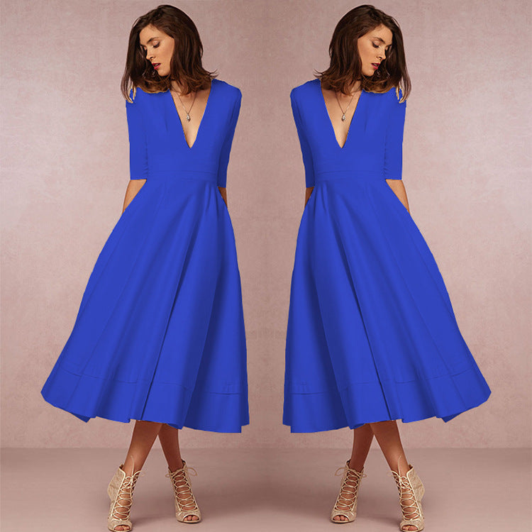 Women Sexy V-Neck Half-Sleeve Dress 20