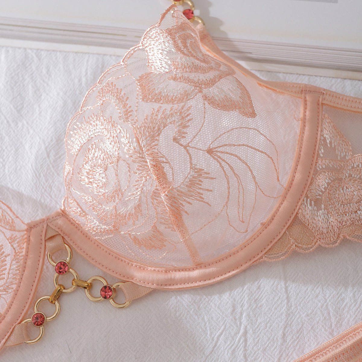 Floral Embroidered Corset Two Piece Lingerie Set - BamBam